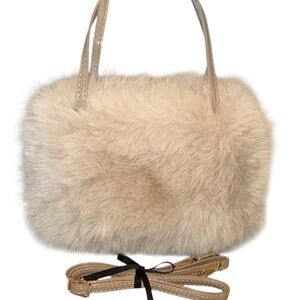 Elegant Cream Faux Fur Handbag With 2 Crossbody Straps